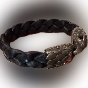 John Hardy Men’s Black Braided Leather Bracelet with Silver Clasp